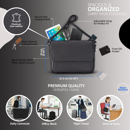 Genuine Leather Black Laptop Bag Travel Work Messenger Satchel - Camden - Image 2