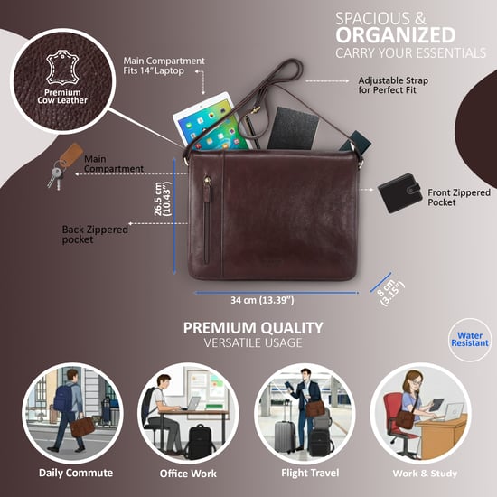 Genuine Leather Brown Laptop Satchel Messenger Shoulder Bag - Astor - Image 2