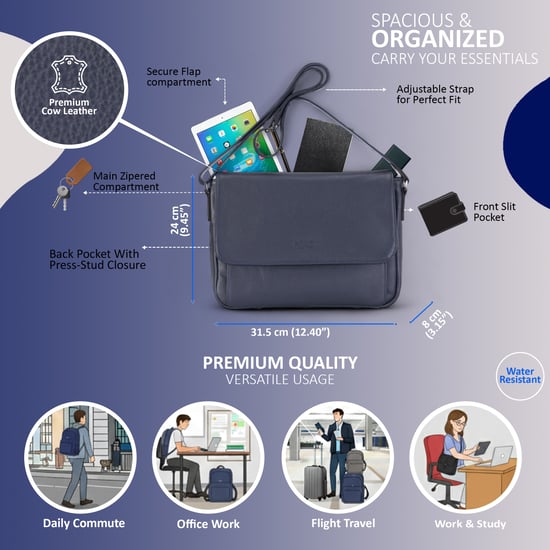 Genuine Leather Navy Laptop Bag Travel Work Messenger Satchel - Camden - Image 2