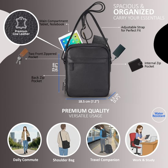 Genuine Leather Black Vintage Messenger Crossbody Travel Bag - Hawthrone - Image 2
