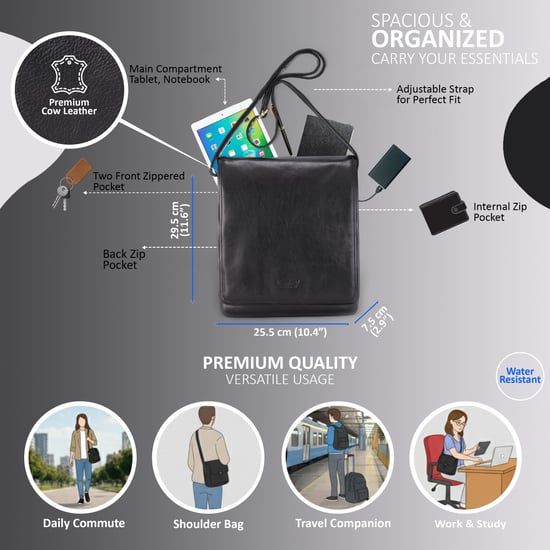 Leather Vintage Black Messenger Shoulder Crossbody Travel Business Bag - Ranger - Image 2