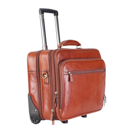 Echte leren bruine wiel laptop aktetas reiskoffer pilotentas - Nomad - Image 3