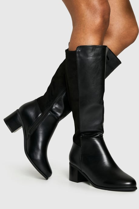 Wide Fit Stretch Panel Knee High Boots - Image 2