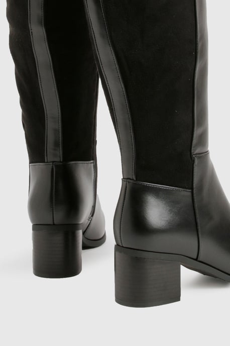 Wide Fit Stretch Panel Knee High Boots - Image 4