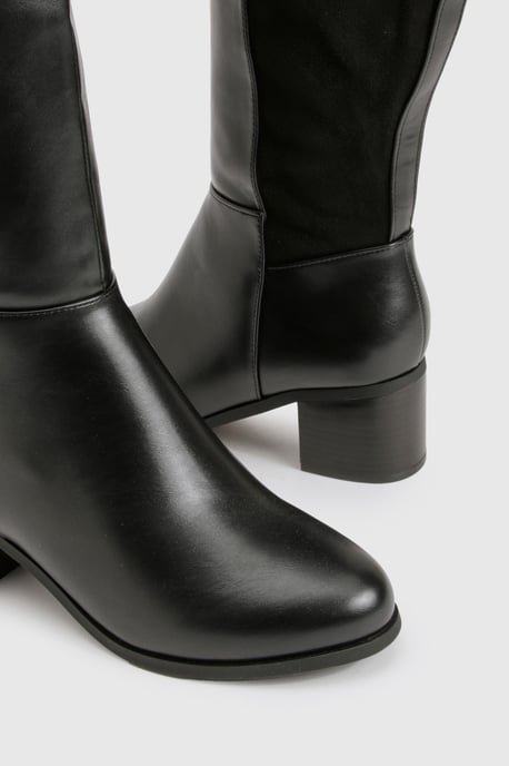 Wide Fit Stretch Panel Knee High Boots - Image 6