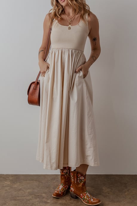 Midi Dress Relaxed Fit Flowy Skirt - Image 1