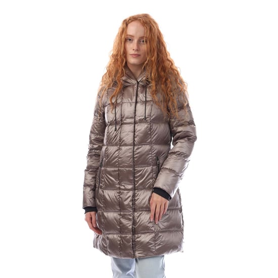Women's DKNY Zip Front Down Filled Long Puffer Jacket in Purple - Image 1