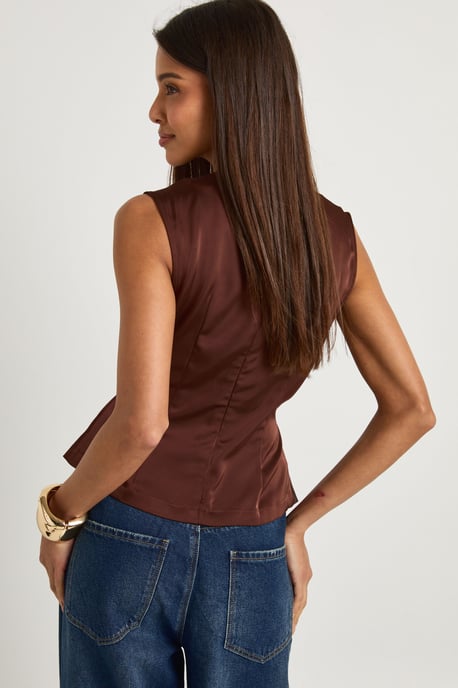 Gold Trim Satin Sleeveless Top - Image 2