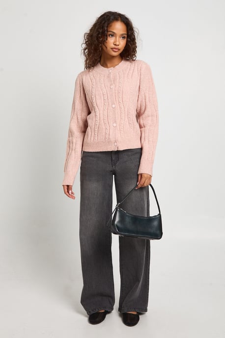 Pearl Cable Detail Fitted Knit Cardigan - Image 3