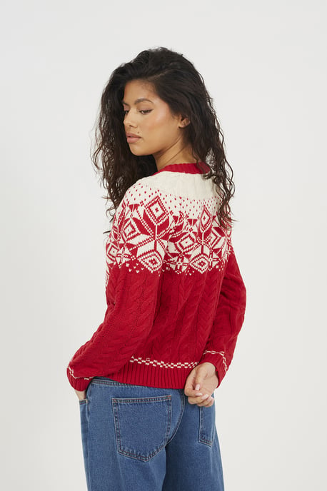 Red Snowflake Fairisle Christmas Cardigan - Image 2