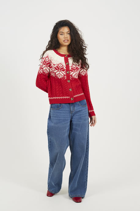 Red Snowflake Fairisle Christmas Cardigan - Image 3