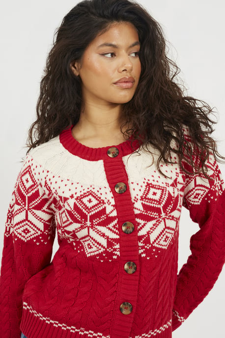 Red Snowflake Fairisle Christmas Cardigan - Image 4