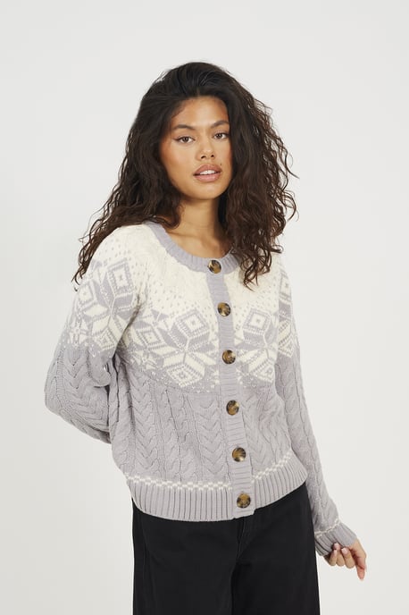 Grey Snowflake Fairisle Christmas Cardigan - Image 1
