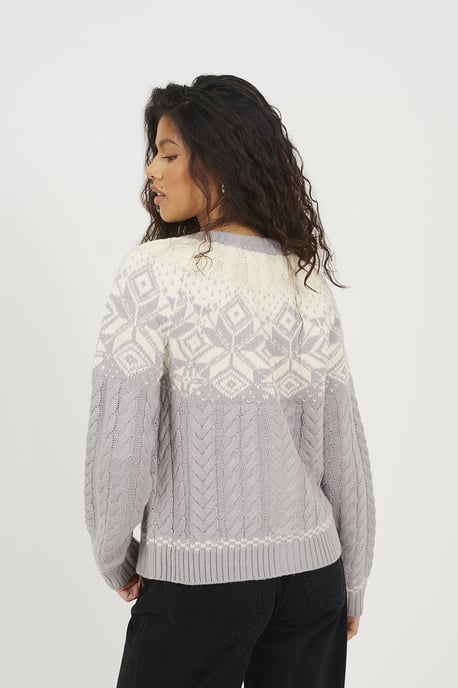 Grey Snowflake Fairisle Christmas Cardigan - Image 2