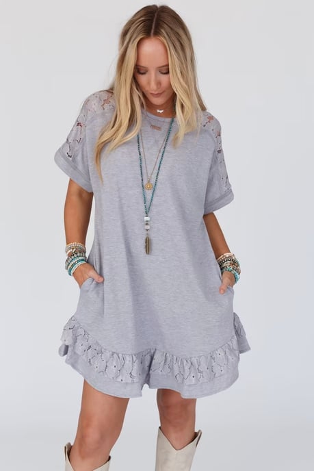 Lace Detail Short Dress Ruffle Hem - Image 1