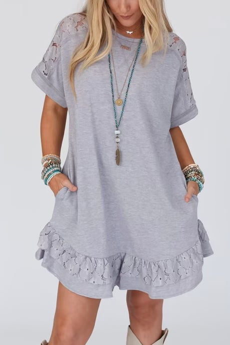 Lace Detail Short Dress Ruffle Hem - Image 3