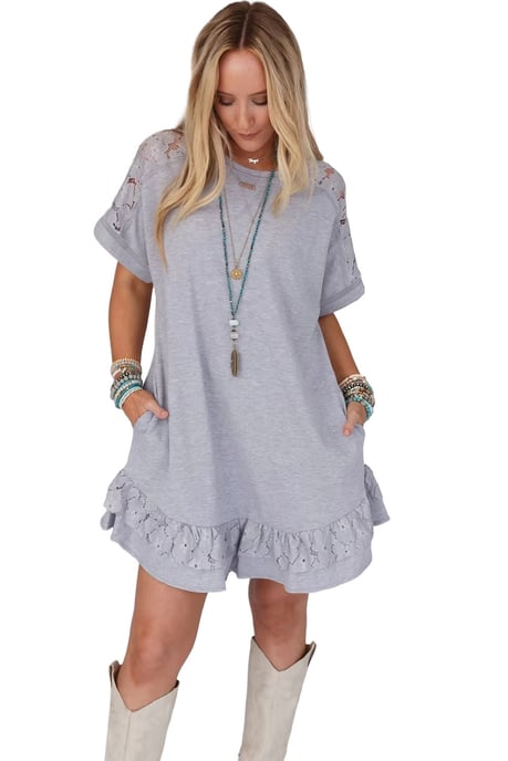 Lace Detail Short Dress Ruffle Hem - Image 5