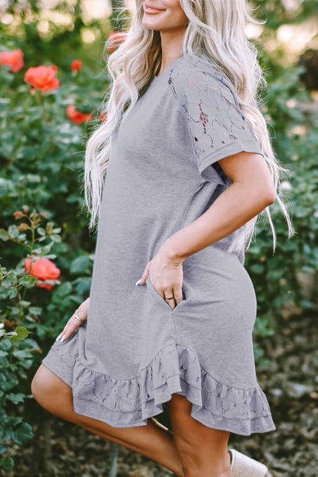 Lace Detail Short Dress Ruffle Hem - Image 6