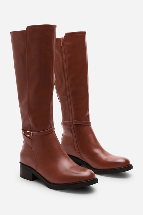 Wheres That From Womens 'Fiorella' Knee High Low Heel Boots with Side Buckle Detail - Image 3