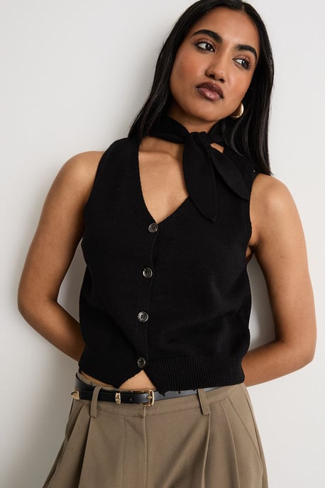 Tie Neck Knitted Vest - Image 1