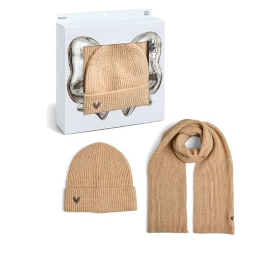 Pieces Dames wintermuts + sjaal gebreid pcniva giftbox beige - Image 1