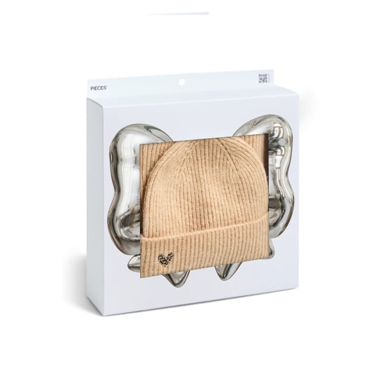 Pieces Dames wintermuts + sjaal gebreid pcniva giftbox beige - Image 3