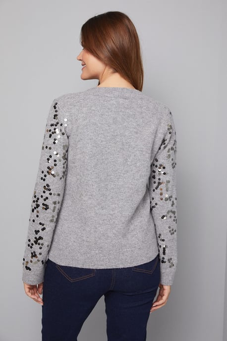Sequin Collared V Neck Jumper - Image 3