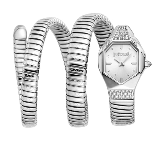 Just Cavalli Snake Watch, Silver Color Case, Silver Dial, Stainless Steel Bracelet - Image 1