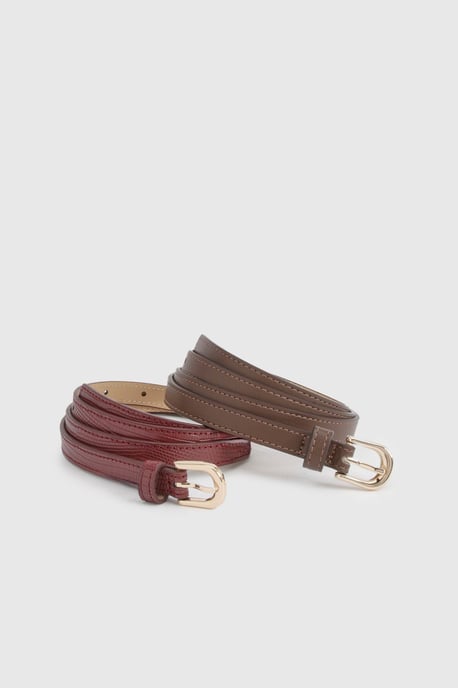 Burgundy 2 Pack Basic Skinny Belts - Image 1