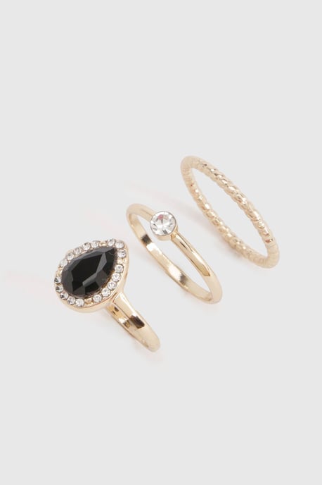 Black Embellished Stone Rings 3 Pack - Image 2