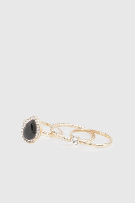 Black Embellished Stone Rings 3 Pack - Image 3