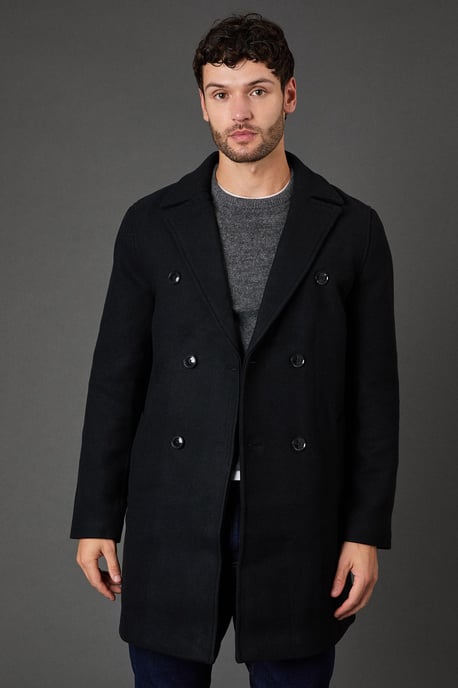 Black Double Breasted Wool Blend Coat - Image 1
