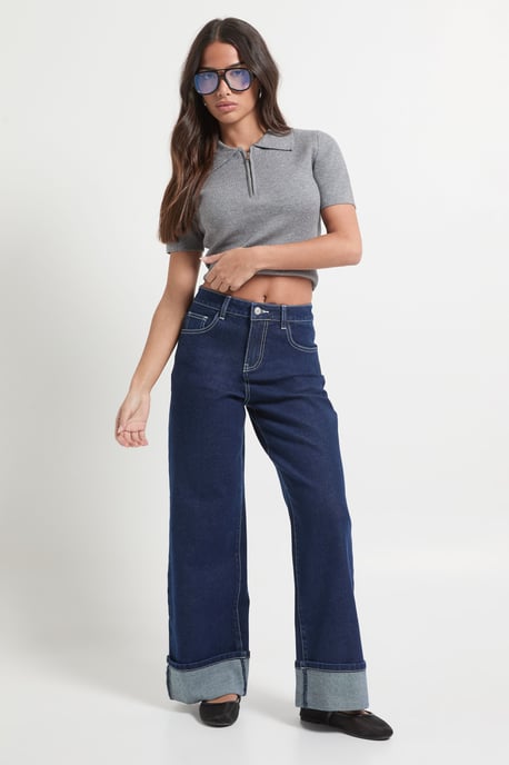 Petite Turn Up High Waist Straight Leg Jean - Image 1