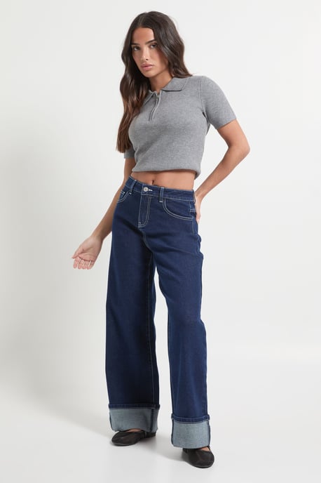 Petite Turn Up High Waist Straight Leg Jean - Image 3