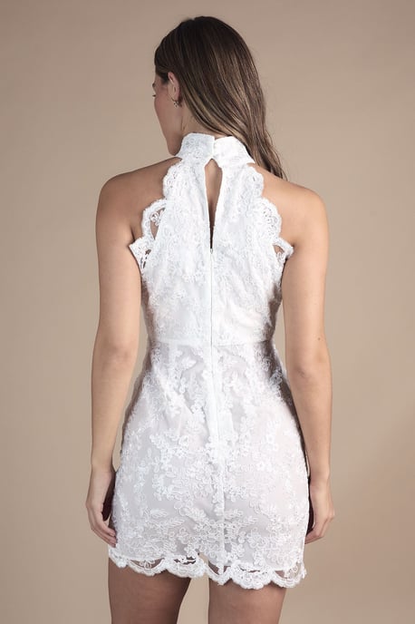 High Neck Embroidered Mesh Mini Wedding Dress - Image 3