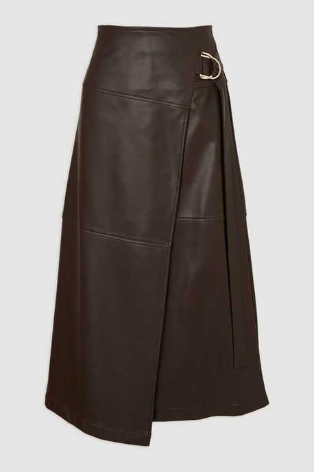 Faux Leather Tie Detail Wrap Midi Skirt - Image 4