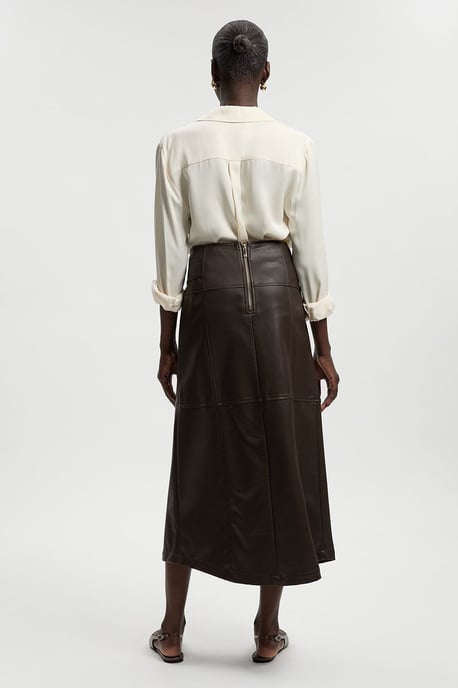 Faux Leather Tie Detail Wrap Midi Skirt - Image 5