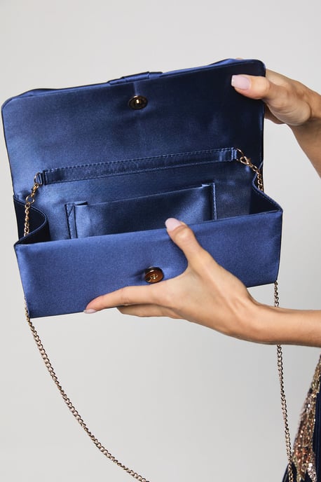 Emma Satin Detail Chain Clutch Bag - Image 3