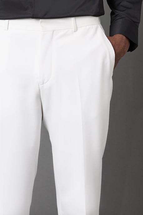 White Slim Fit Tuxedo Trousers - Image 4