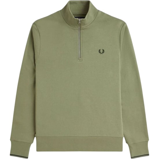 Fred Perry Mens Half Zip Sweatshirt OLive Mint - Image 1