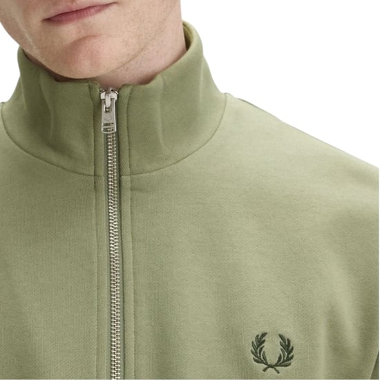 Fred Perry Mens Half Zip Sweatshirt OLive Mint - Image 2