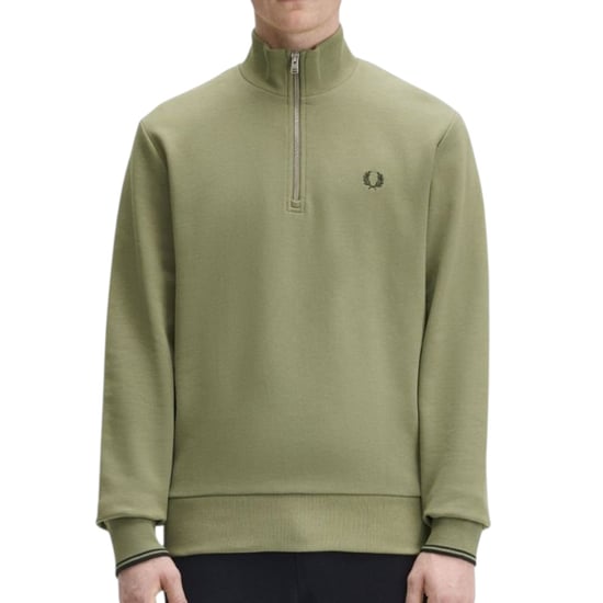 Fred Perry Mens Half Zip Sweatshirt OLive Mint - Image 3