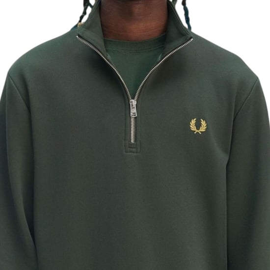 Fred Perry Mens Half Zip Sweatshirt Court Green - Image 3