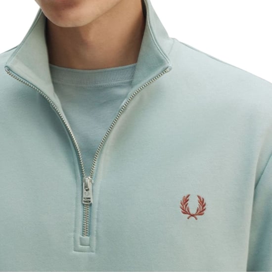 Fred Perry Mens Half Zip Sweatshirt Silver Blue - Image 2