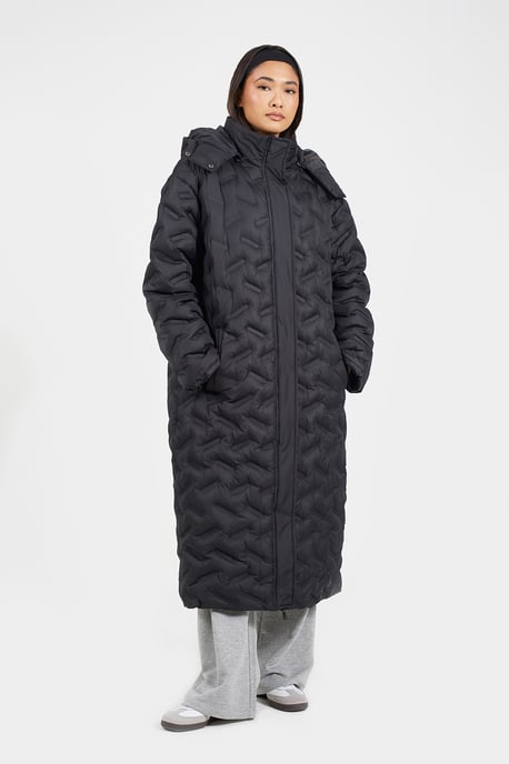 Black Heat Seal Quilted Longline Padded Jacket - Image 3