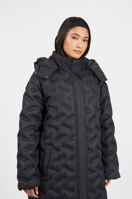 Black Heat Seal Quilted Longline Padded Jacket - Image 4