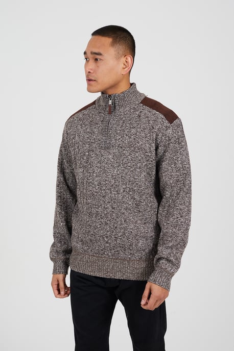 Brown Quarter Zip Funnel Neck Jumper - Image 1
