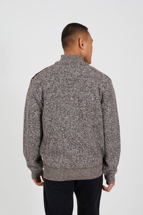 Brown Quarter Zip Funnel Neck Jumper - Image 2