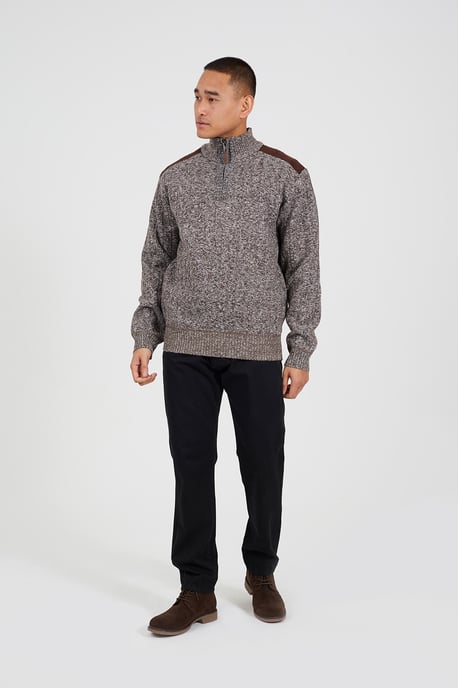 Brown Quarter Zip Funnel Neck Jumper - Image 3