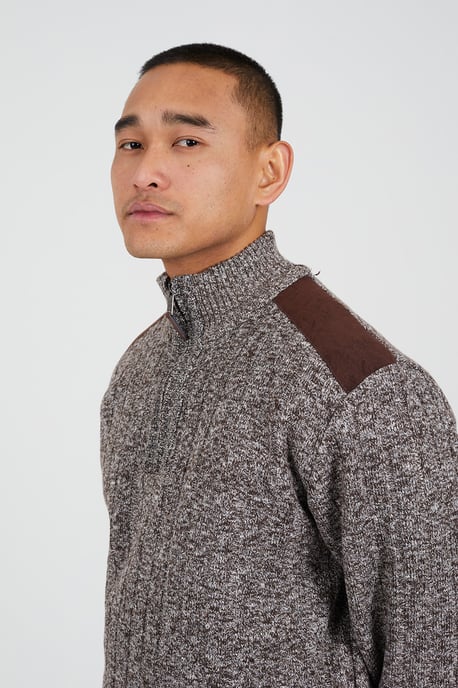 Brown Quarter Zip Funnel Neck Jumper - Image 4